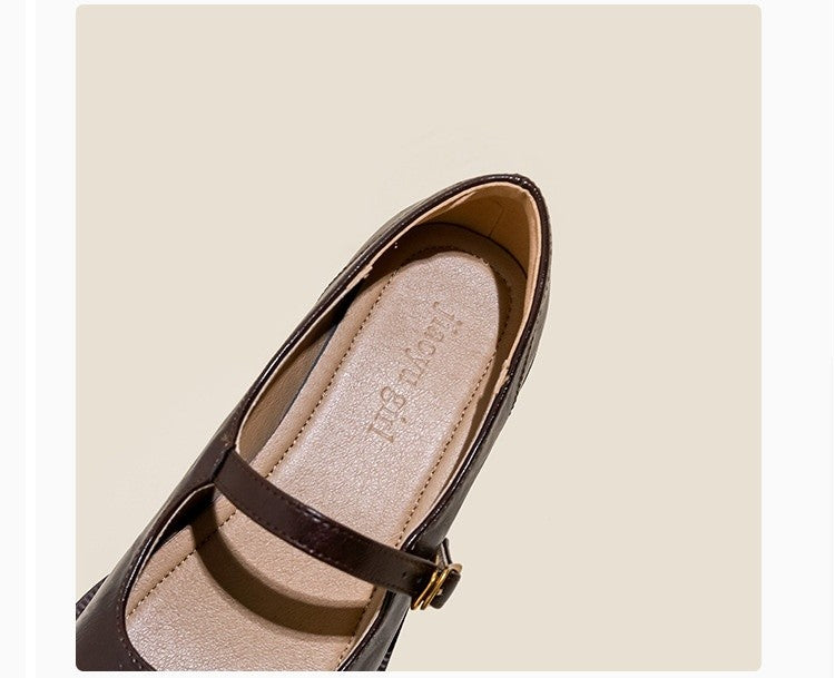 Mary Janes Women's Shoes Round Toe Flats Spring and Autumn New Fashion Buckle Strap Shallow Mouth Low Heels Loafers Women Flats