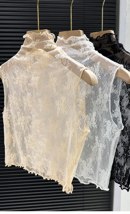 2024 New Lace Svel Mo Collar Top Women's Inner Wear f High Collar ort Length Base irt Korean Sle Commute Wind