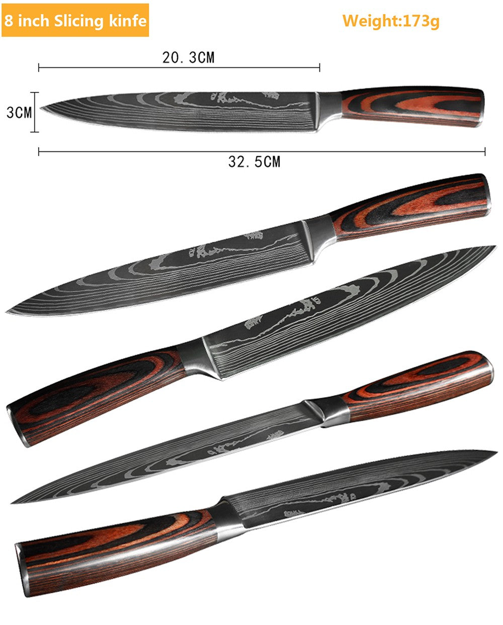 Conjunto de Facas de Chef 1-10 Peças Facas de Cozinha Padrão Damasco a Laser Faca Japonesa Santoku Afiada Cutelo Faca Utilitária para Fatiar