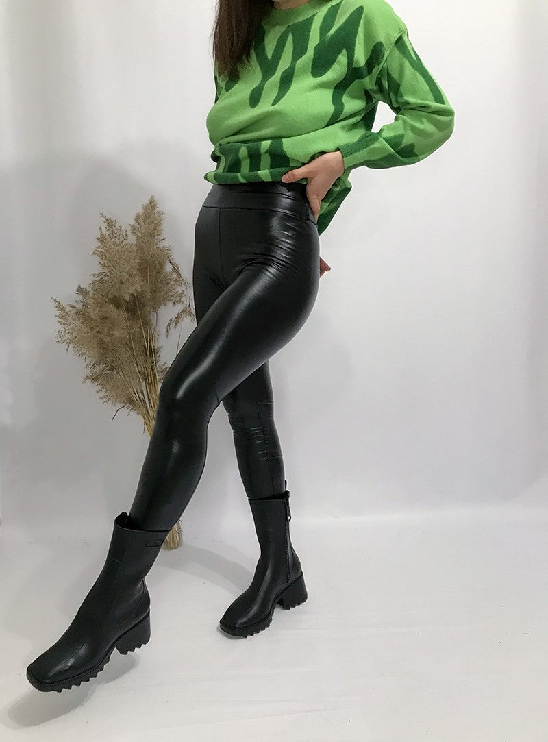 BIVIGAOS Fashion Women PU Leather Pants Elastic High Waist Winter Leggings Slim Velvet Leather Leggings Skinny Fleece Trousers