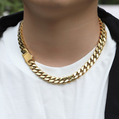 Pulseira Acessório Masculina de Aço Inoxidável 316 Banhada a Ouro 18k, Corrente Cubana Criptografada de 8, 10, 12mm, Estilo Miami Rap Hip Hop