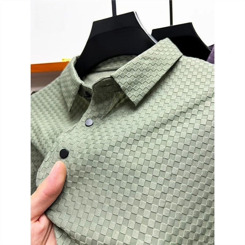 Men's Luxury and Fashionable Waffle Short Sleeve Polo Shirt, Lapel, Ice Silk, Breathable, Casual, Summer, 2024 New, High-End