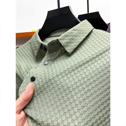 Men's Luxury and Fashionable Waffle Short Sleeve Polo Shirt, Lapel, Ice Silk, Breathable, Casual, Summer, 2024 New, High-End