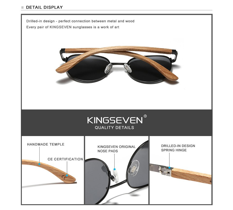 KINGSEVEN Sunglasses For Men UV400 Polarized Women’s  Eyeglass Frame Natural Wood Fashion Sun Glasses  Protection Eyewear