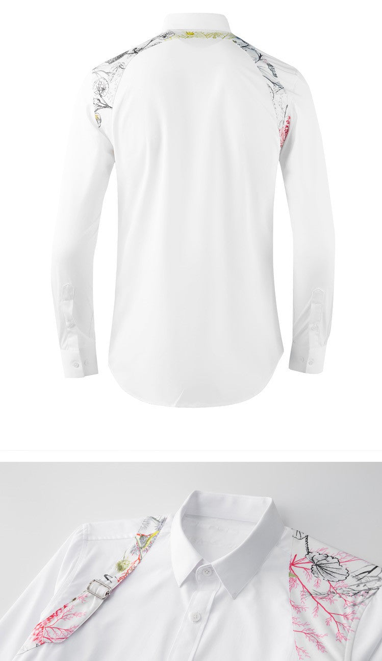 Fashion Shoulder Strap Splicing Long Sleeved Men's Shirt Cargo Casual Daily Shirts Slim Fit Cotton Business Party Social Tops