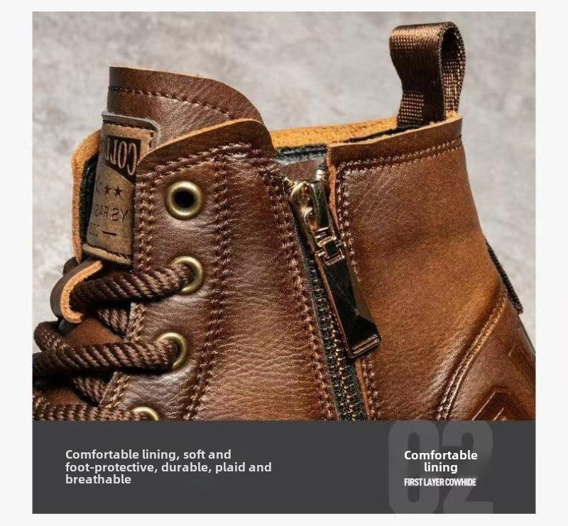 Men's Boots Fashion Motorcycle Boots High-top Casual Leather Boots for Men Plush Warm Winter Boot Non Slip Platform Boot Botas