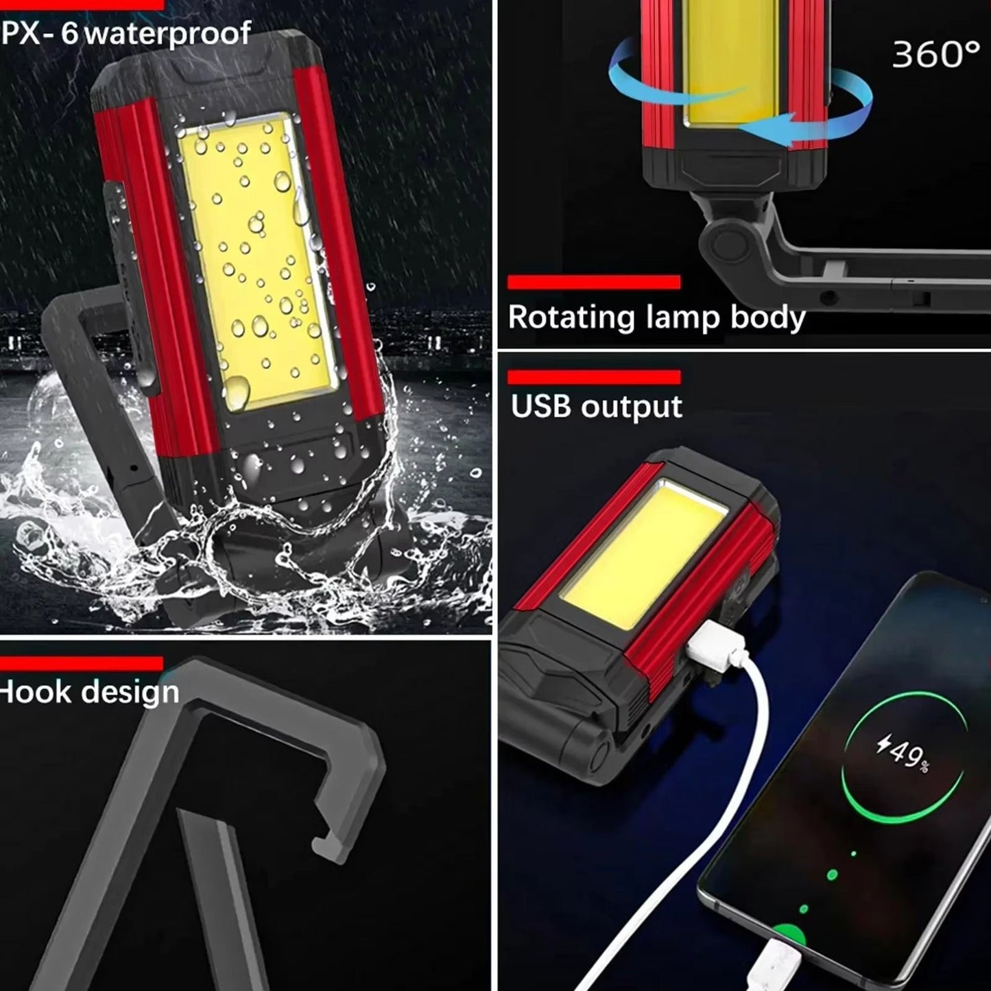 Multifunctional LED Flashlight with COB Strong Light Portable Camping Lamp Tail Magnet Waterproof Adjustable Outdoor Lantern