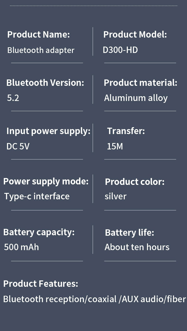 Qualcomm APTX-HD Bluetooth 5.2 Audio Receiver Hifi Stereo Music CD-Quality Sound 3.5mm AUX Coaxial Optical Fiber Wirelss Adapter