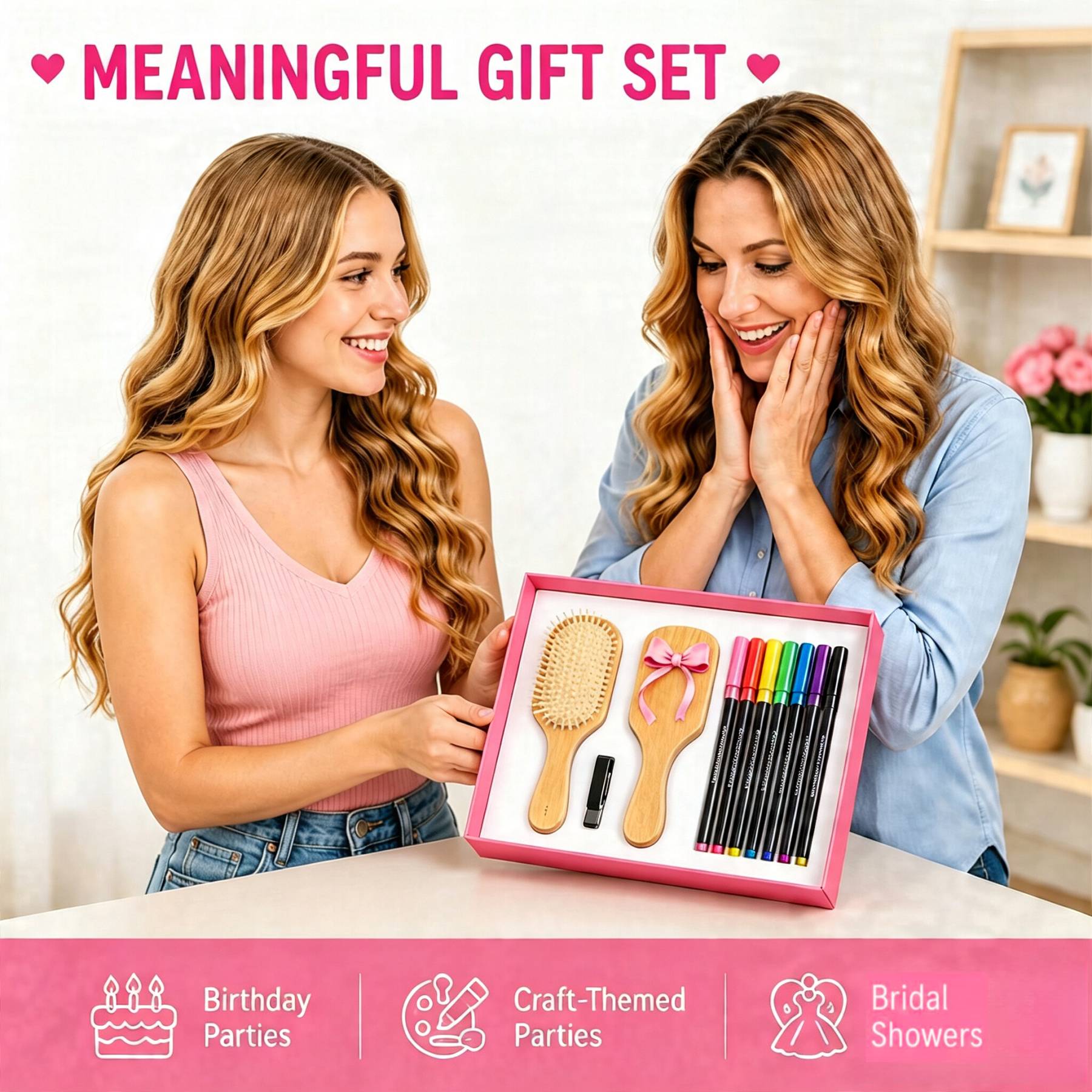 12-48PCS DIY Wooden Hair Brush Painting Kits with 12 Multicolor Pens Make Your Own Hair Brush for Night Party Supplies Gift