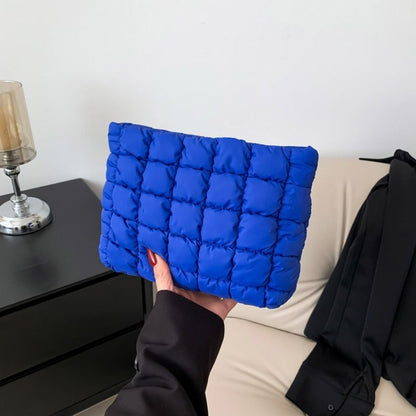 Elegant Puffy Quilted Padded Makeup Bag Zipper Storage Bag Cotton Clutch Bag Handbag Solid Color Cosmetic Bag Lady