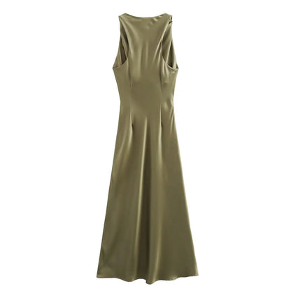 TRAF Satin Long Dresses for Women 2024 Summer Slip Midi Dress Woman Sexy Evening