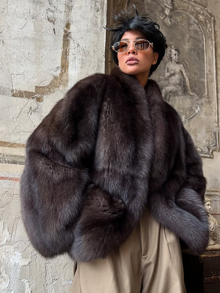 Casual Medium-length Fur Coat Women Fashion Lapel Hidden Button Loose Elegant Warm Outwear 2025 Fashion Office Commute Overcoat