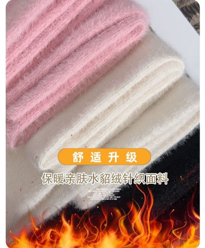 Pink Mink Velvet Pants Women High Waist Elasticity Plush Casual Thermal Leggings Tight Knitted Straight Wear Outside Trousers