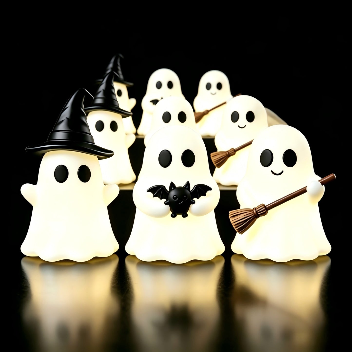 Halloween Luminous Mini Ghost Statue Soft  Glow In Dark Ornament Cute Spooky Table Decor for Baking Topper Handcraft Holiday