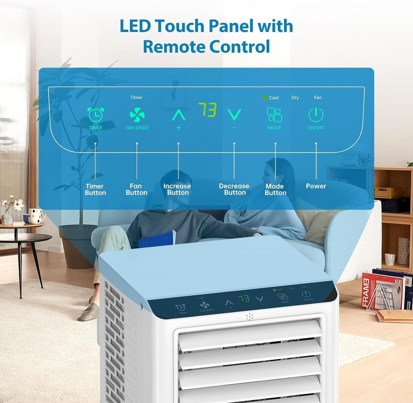 Ar-Condicionado Portátil 8000 BTU, Unidade de AC Portátil com Controle Remoto, Display Digital/Timer de 24 Horas, Resfria/Ventila/Desumidifica para Quarto
