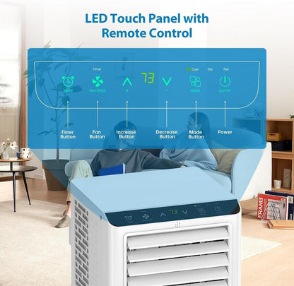 Ar-Condicionado Portátil 8000 BTU, Unidade de AC Portátil com Controle Remoto, Display Digital/Timer de 24 Horas, Resfria/Ventila/Desumidifica para Quarto