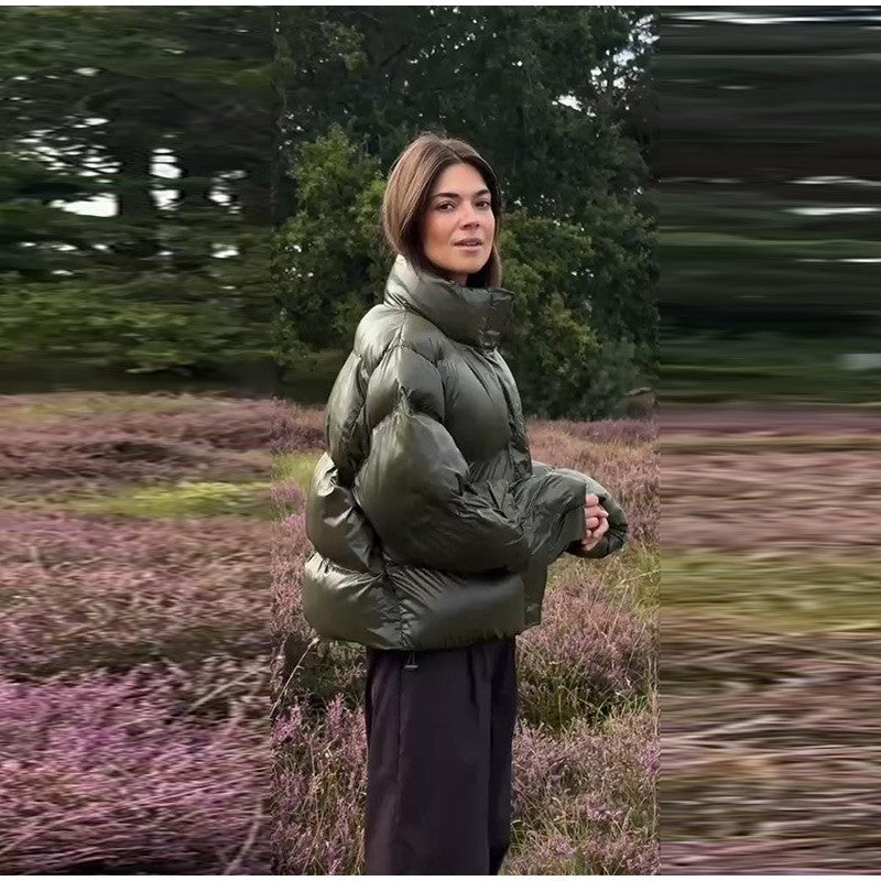 Fashion Glossy Padded Jacket Women's Solid Turtleneck Long Sleeve Warm Down Coat 2025 Autumn Winter New Lady Casual Outerwear