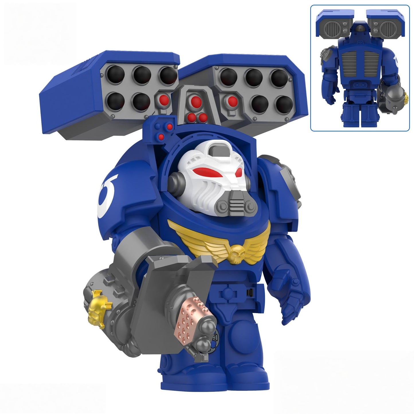 Medieval Knights War 10cm Poseable Collectible 40K Figure - Blue-Gold Armor Skull Face Design