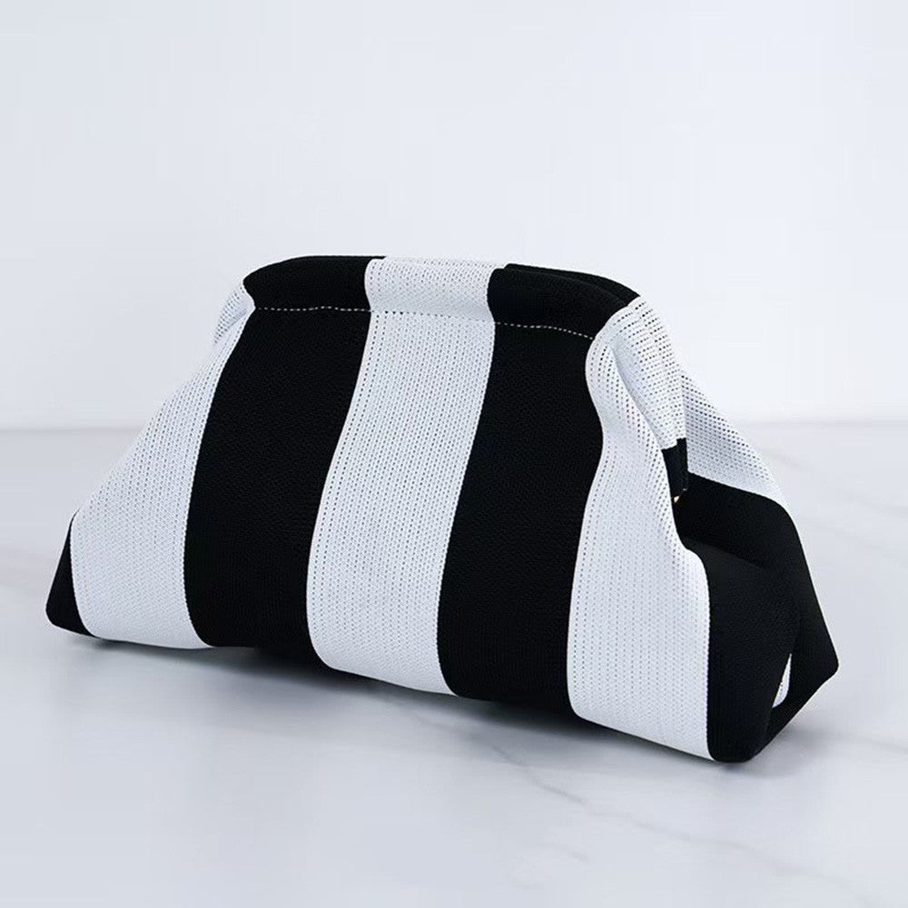 Summer Beach Clutch Bag for Women Woven Crochet Handbags Purses Knitting Dumpling Clutch Ruched Cute Cloud Casual Colorblock Bag