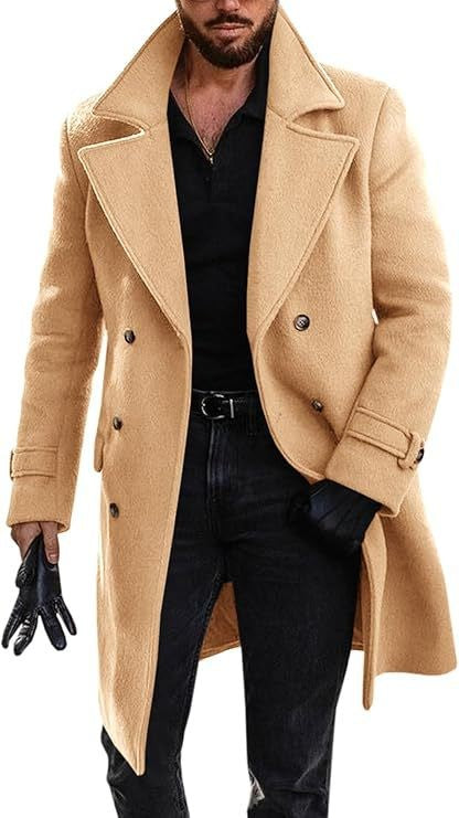 Sobretudo Masculino de Inverno Engrossado Manga Longa Casual de Negócios Quebra-vento Masculino Gola Virada Abotoamento Duplo Jaqueta Masculina Confortável