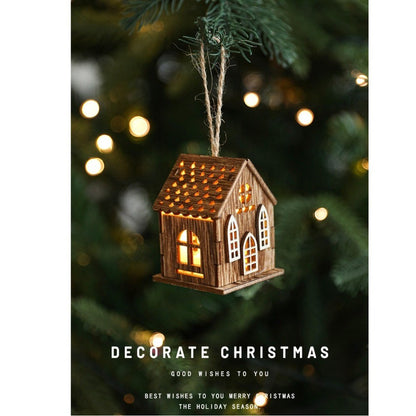 New Luminous Wooden House Christmas Pendants New Year Creative Xmas Tree Ornaments Gifts Pendant Christmas Decorations