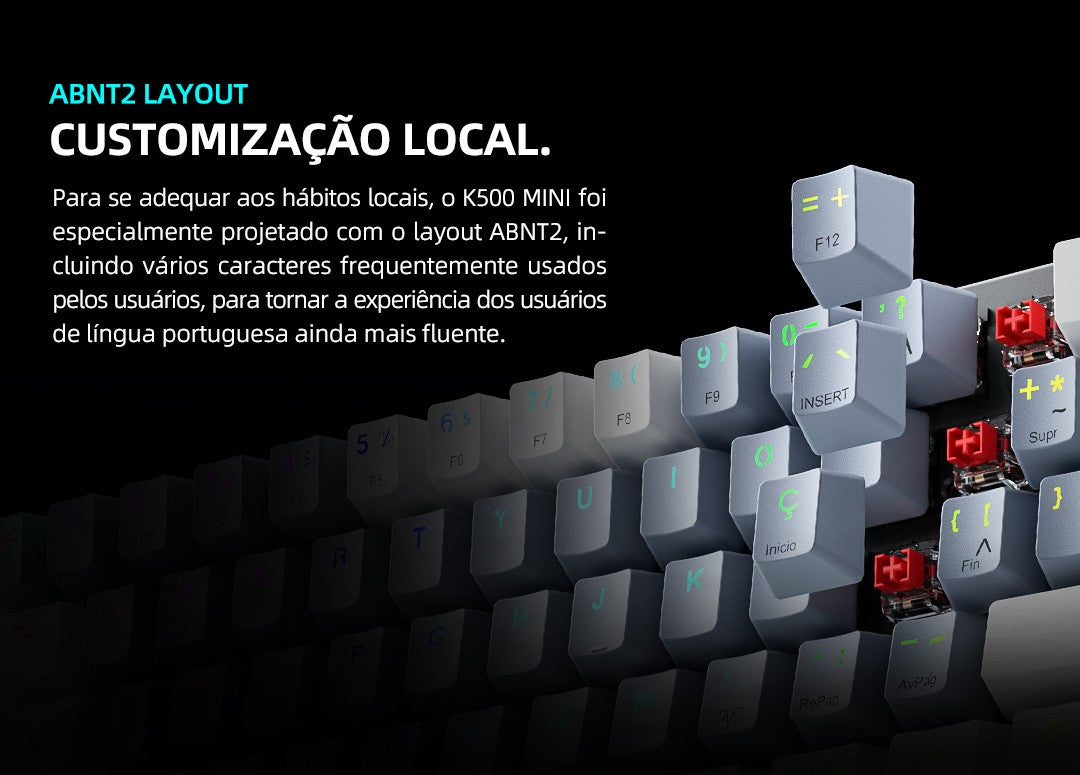 Machenike K500-B61 Mini Teclado Mecânico 60% Layout ABNT2 Retroiluminação RGB Hot-swappable NKRO Teclado Gamer Com Fio Para PC