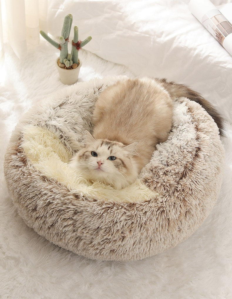 Cama para pets de pelúcia macia outono e inverno e cama para pets inverno quente e frio ninho edredom de pelúcia ninho de gato concha ninho de gato semi-fechado