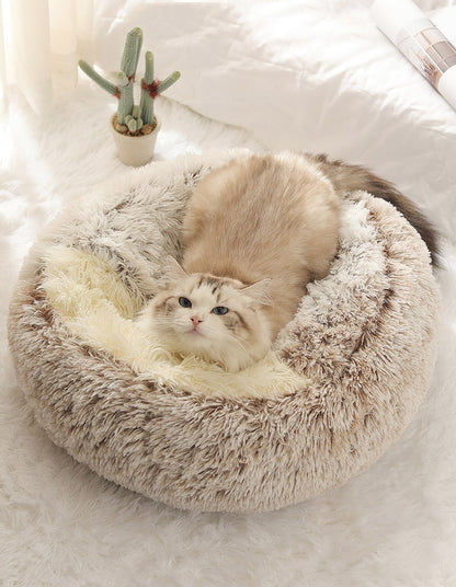 Cama para pets de pelúcia macia outono e inverno e cama para pets inverno quente e frio ninho edredom de pelúcia ninho de gato concha ninho de gato semi-fechado