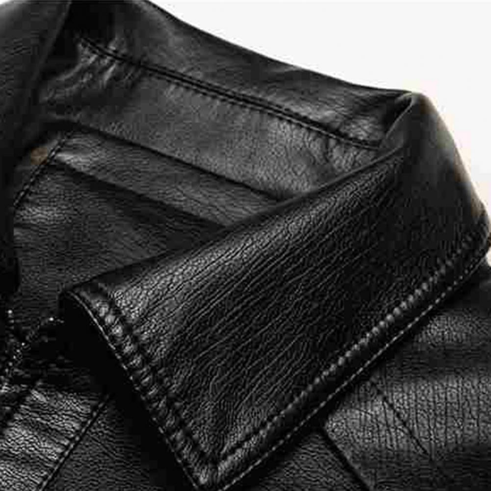 Men Faux Leather Jacket Men's Faux Leather Motorcycle Jacket with Stand Collar Thick Warm Lining Windproof Design for Autumn