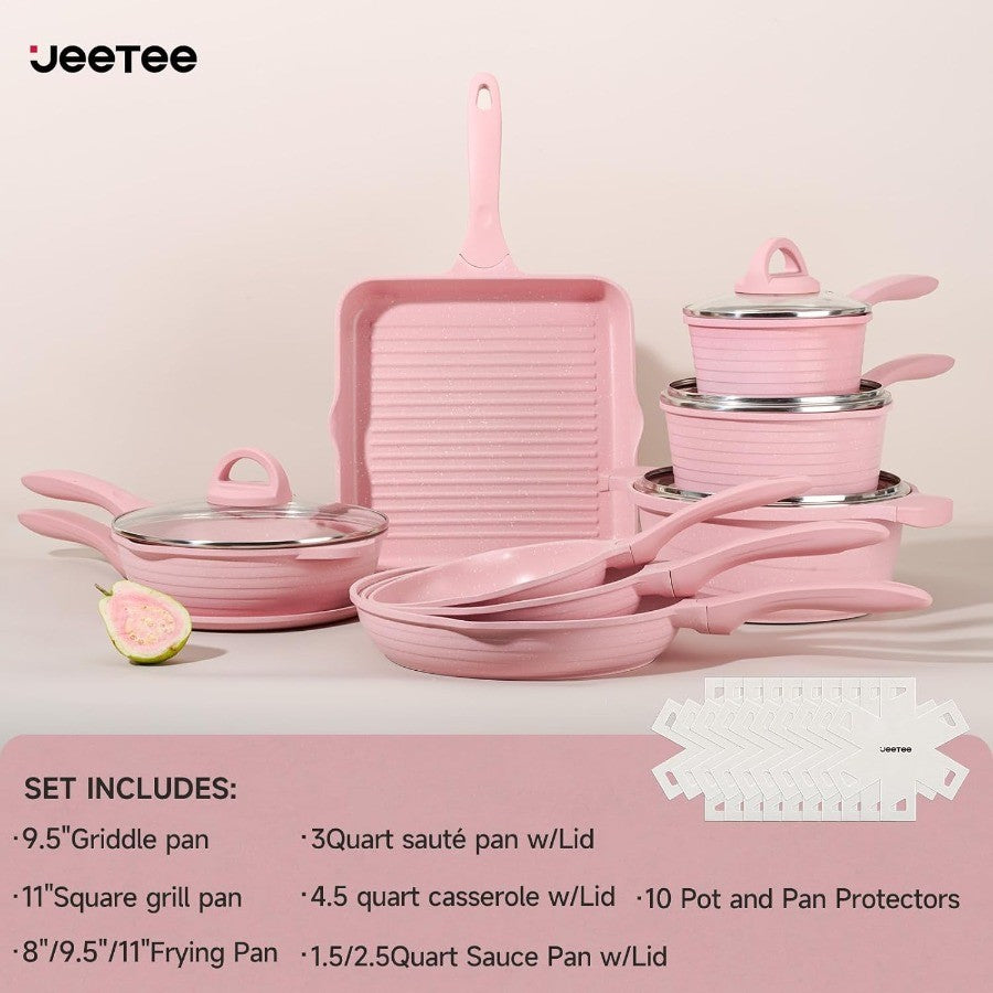 Panelas e Frigideiras Rosa Antiaderente Conjunto de Utensílios de Cozinha Saudáveis de 23 Peças Conjunto de Cozinha por Indução Frigideiras Rosa Panelas de Molho Refogados e