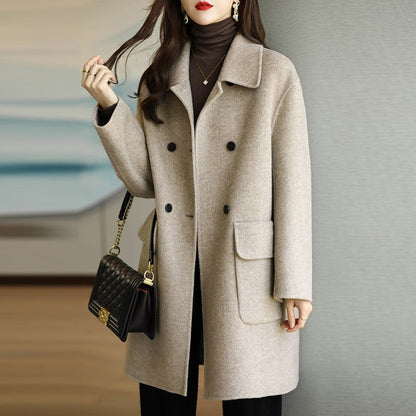 Plus Size Women's Thickened Woolen Coat Hot Sale Of The Season Autumn Winter New Style Coffee Color Slimming Mid-Length Korea...