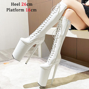 26cm Super High Heel Thigh High Boots Sexy Women Shoes Pole Dance Stripper Shoes Platform Over-the-Knee Zip Crotch High Boots