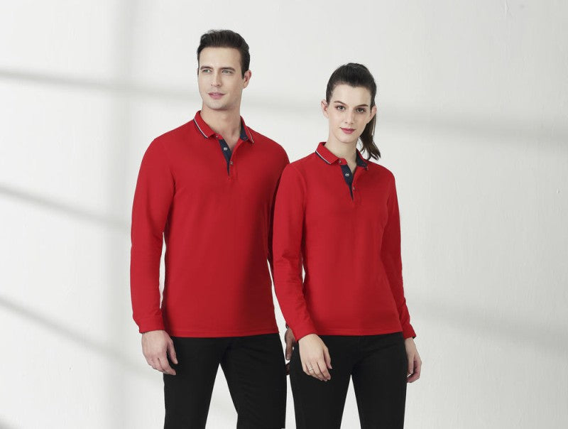 Cotton long sleeved T-shirt shirt polo shirt can print embroidered logo Spring and Autumn men's and women's work clothes