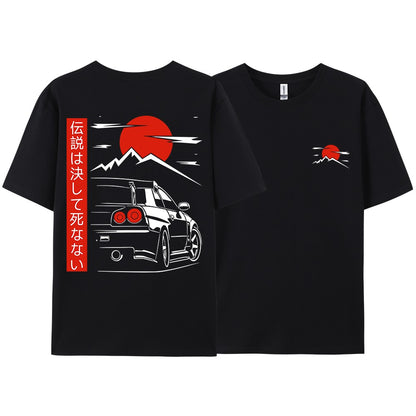 Japanese Style Car JDM Culture GTR Racing T Shirts Men Women Street Wear Original Design Oversized 100% Cotton Couple Tops Tees