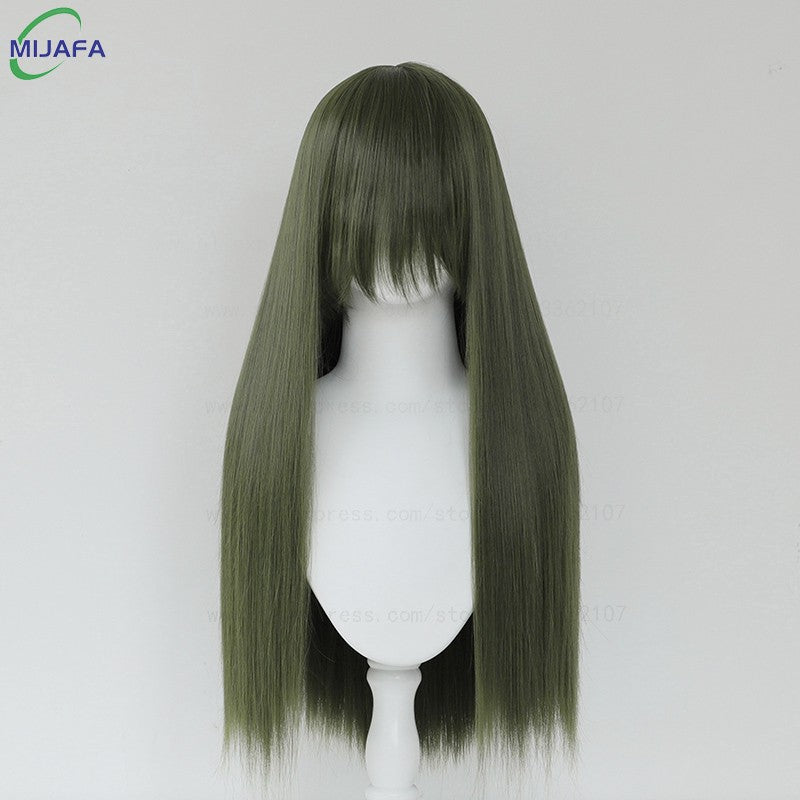 Peruca de Cosplay Longa e Lisa de Altíssima Qualidade, 400g, 48 Cores, 60cm, com Franja, Resistente ao Calor, Perucas Anime + Touca de Peruca