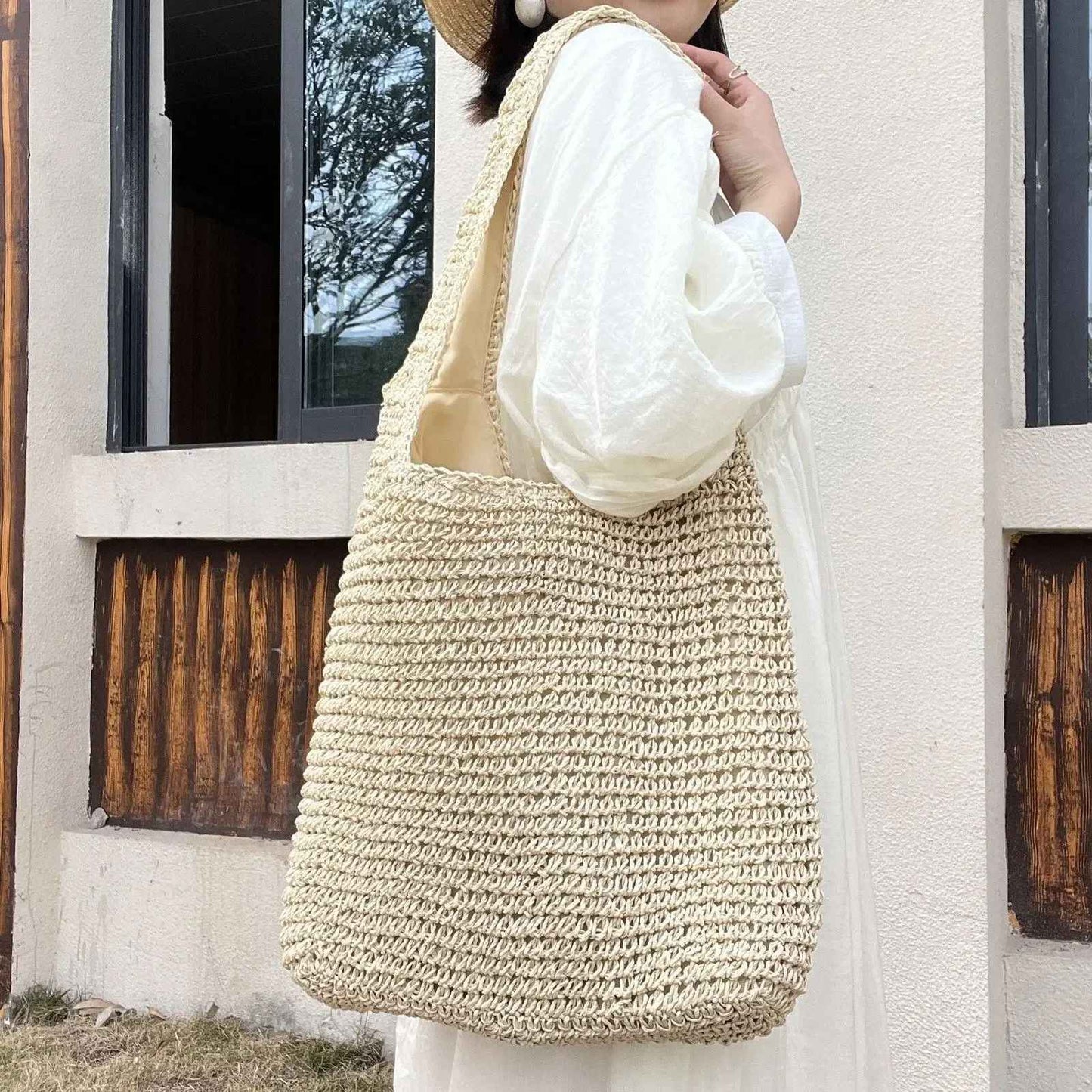 Fashion Straw Women Shoulder Bags Paper Woven Female Handbags Large Capacity Summer Beach Straw Bags Casual Tote Purses