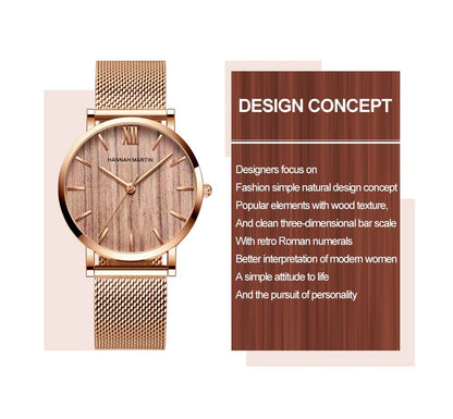 HANNAH MARTIN Brand Quality Stainless Steel Japan Quartz Movement Waterproof Women 36mm Full Rose Gold Ladies Dropshipping Watch