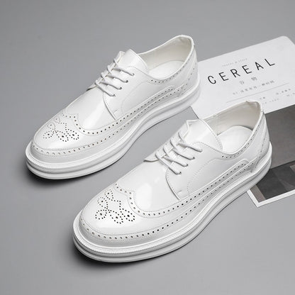 Fashion Derby Leather Men Shoes White Brogue Lace Up Solid Simple Dress Business Casual Party Wedding Flat Shoes For Man