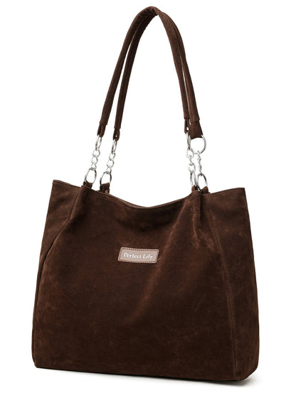 European American Autumn Winter Large Capacity Suede Women's Bag, Vintage Handbags Women Shoulder Bag, Retro Faux Suede Tote Bag