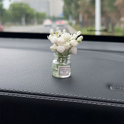 White Simulated Flower Vase Car Center Console Decoration Mini Vase Pink Purple Blue Yellow Simulated Flower Decoration