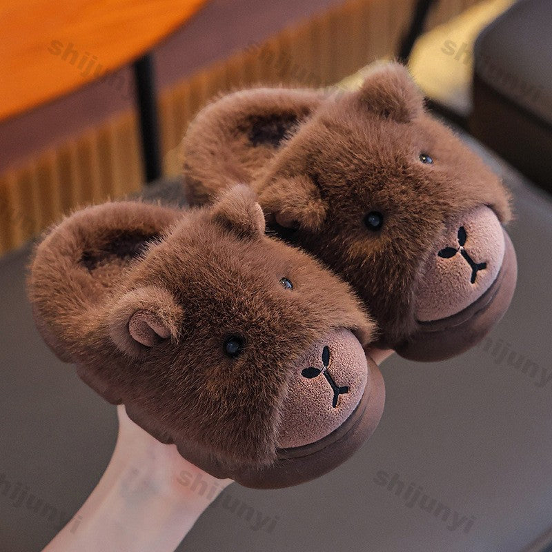Capybara Winter Children's Platform Slippers 2025 Fashion Warm Plush Home Shoes Boys Girls Non Slip Cotton Shoes Parent-child