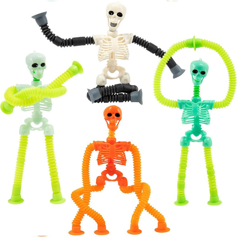 1-16PCS Fidget Toys Transformable Telescopic Toys Halloween Sensory Toys Kids Prize Suction Cups Skeleton Person Stretching Tube
