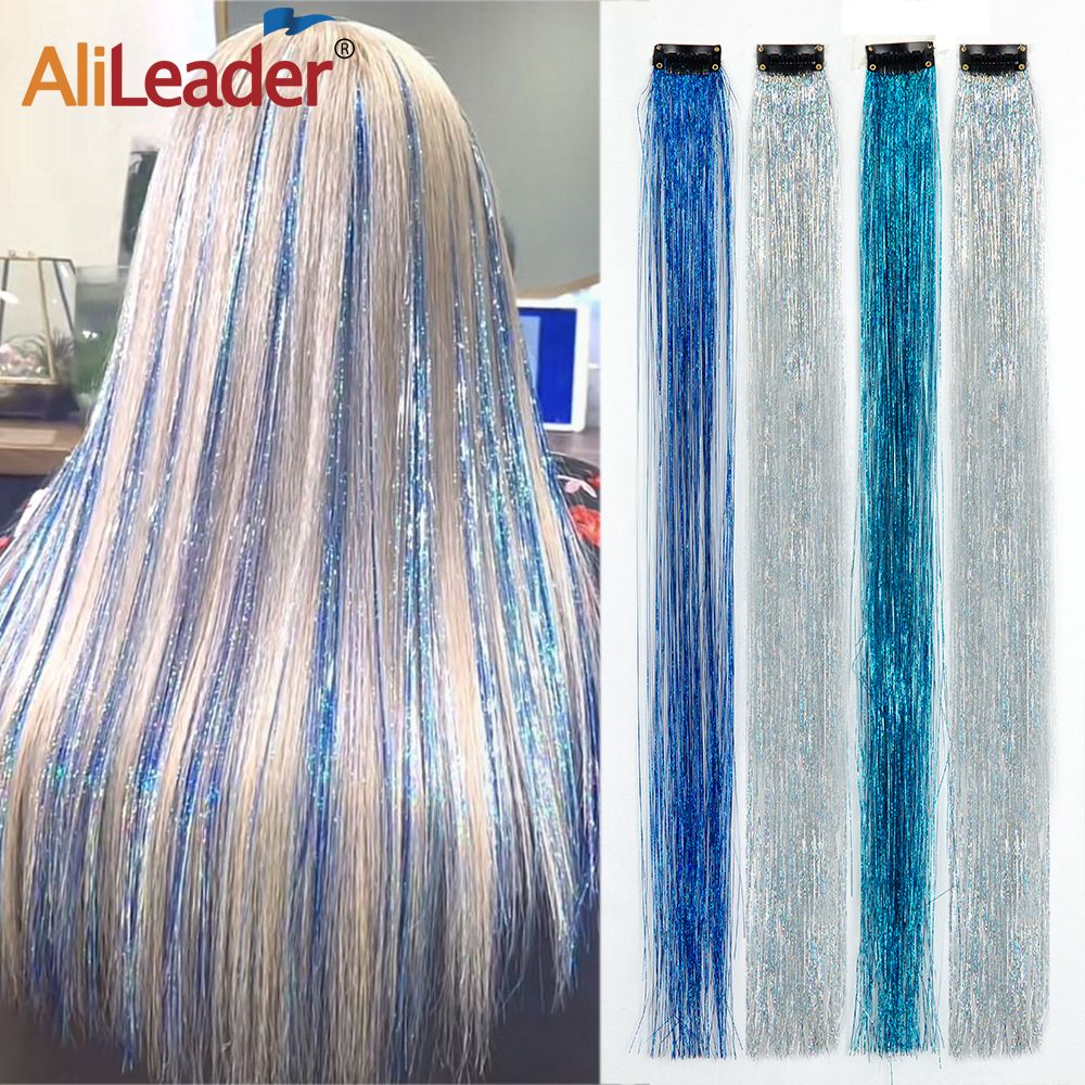 Extensão de Cabelo com Clipe de Fio Brilhante Novo - Extensões de Fio Brilhante Brilhoso Kit de Extensão de Cabelo de Fio de Fada com Clipe 49,5cm
