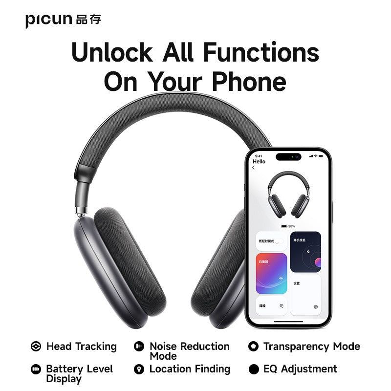 Picun F8 Pro ANC Wireless Headphones 3D Spatial Audio Head Tracking -52dB ANC HIFI Bluetooth Headset ENC HD Mic Low-Latency APP