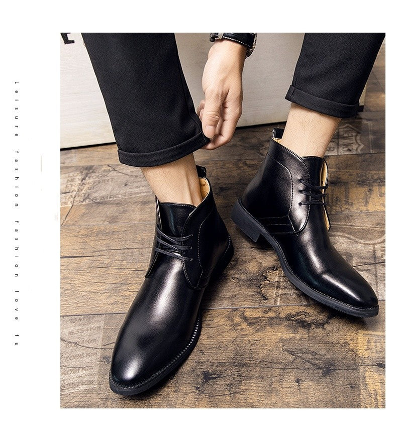 New Men Business Ankle Boots PU High Cut Short Tube Lace Up Business Brand Chelsea Boots European Style Size 38-48 Men Boots