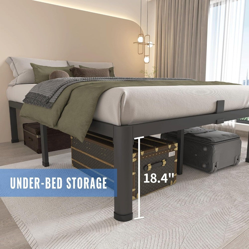 Base de Cama Queen Size de 20 Polegadas com Pernas de Canto Arredondado, Batente para Colchão, Não Requer Box Spring, Plataforma de Metal Resistente