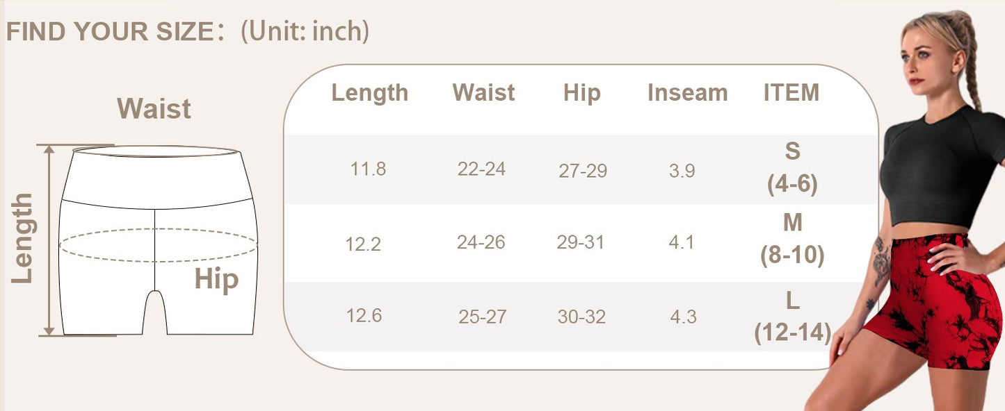 2pcs Women's High-Waist Tie-Dye Yoga Shorts - Seamless, Booty Lifting, Stretchy Nylon & Spandex Blend, Red & Grey