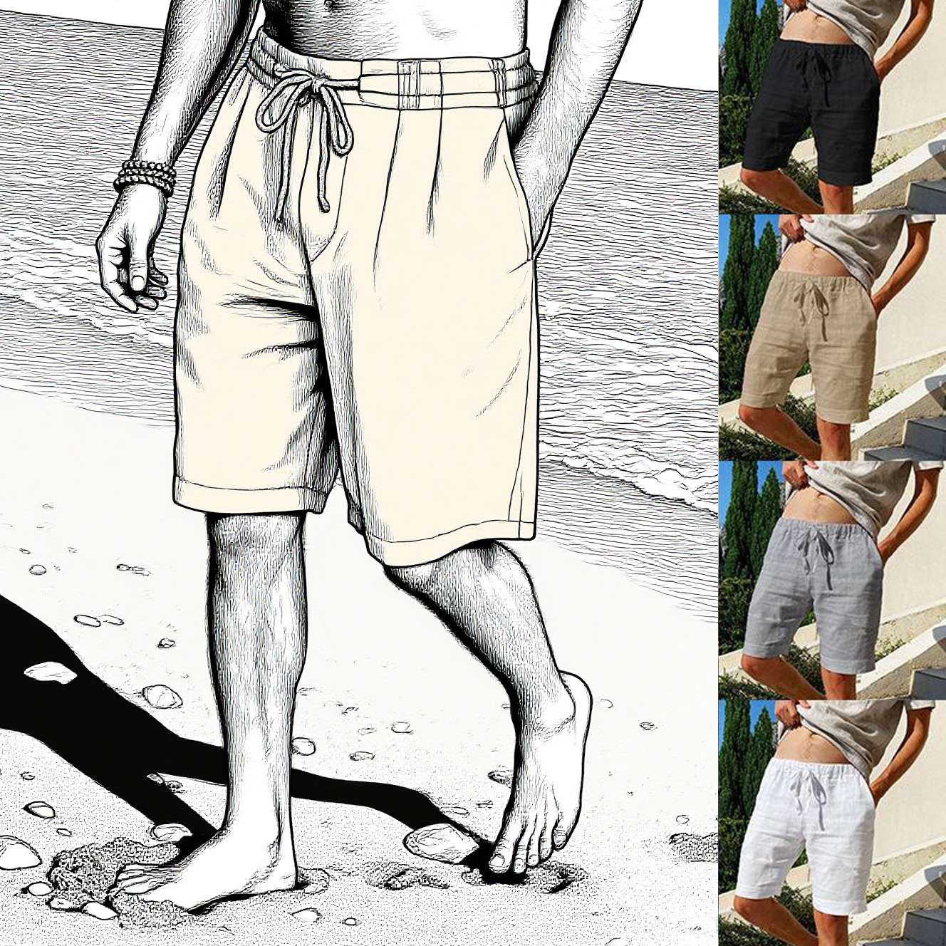 2025 New Summer New Men's Cotton Linen Breathable Shorts Hawaii Beach Pants Male Solid Color Trousers Loose Versatile Streetwear