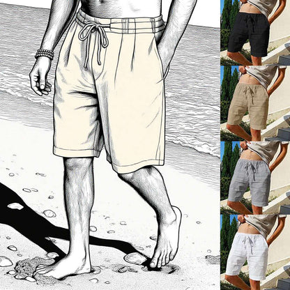2025 New Summer New Men's Cotton Linen Breathable Shorts Hawaii Beach Pants Male Solid Color Trousers Loose Versatile Streetwear