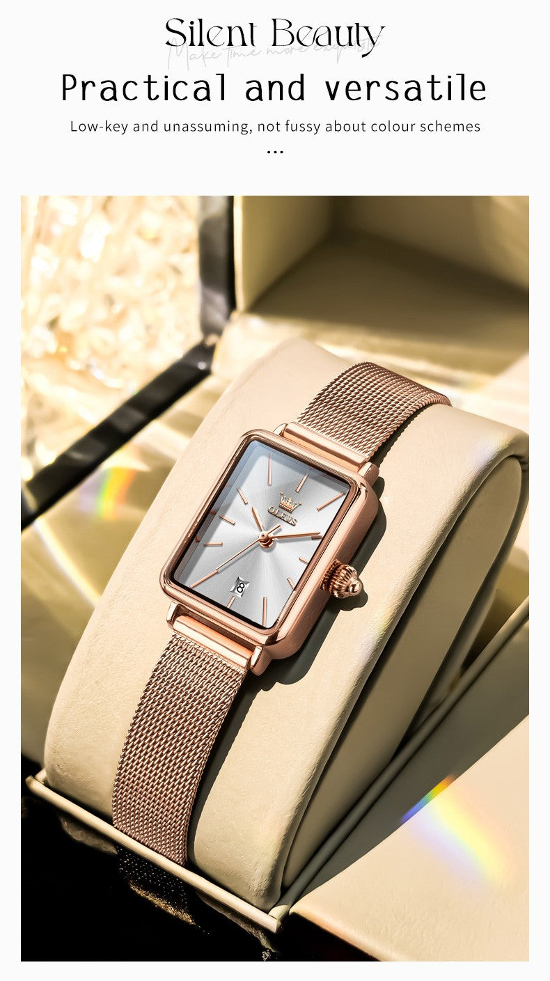 OLEVS Ultra Thin 8mm Women's Watches With Gift Box Fashion Elegant Rose Gold Mesh Steel Strap Luxury Quartz Watch for Woman 3692